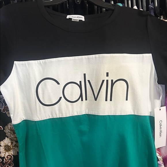 Calvin Klein Black, White, and turquoise Mini Dress Ptp 20” - Picture 4 of 6